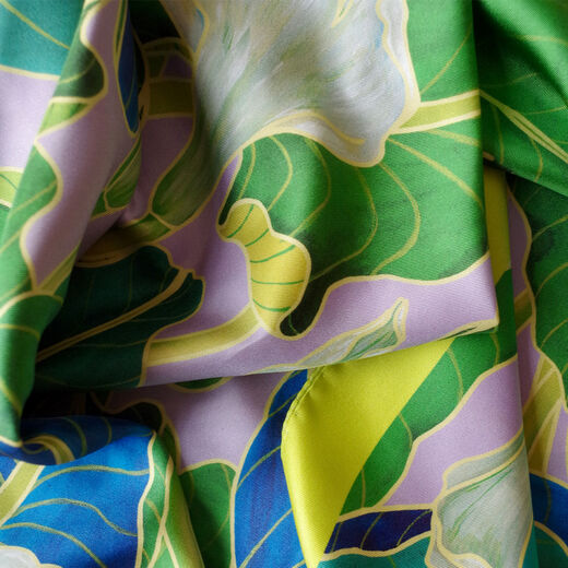 Green floral silk scarf